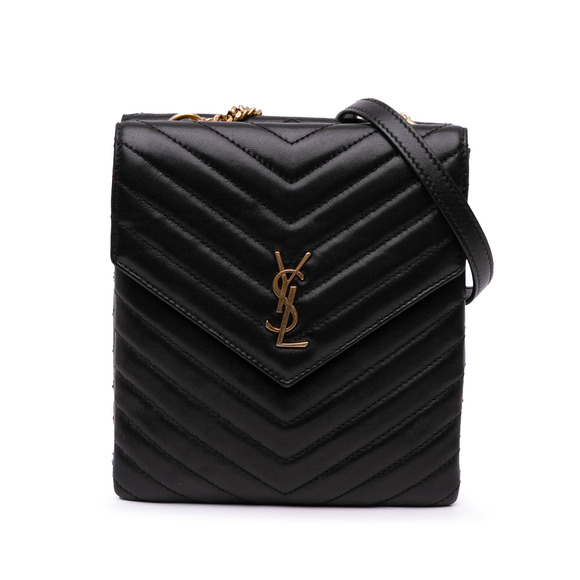 Pre-Loved Saint Laurent Lambskin Chevron Monogram Double Flap Crossbody - Picture 1 of 10